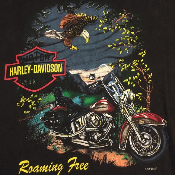 Vtg 80s/90s Harley Pocket Tee Roaming Free Eagle XL - Picture 3 of 9